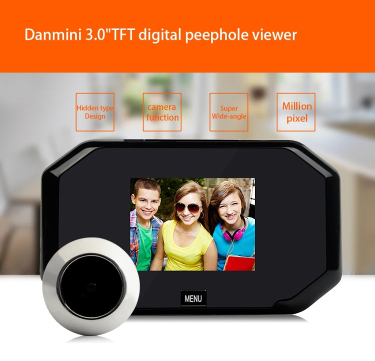 YB-30BH 3 inch Screen 1.0MP Security Camera Taking Picture Door Peephole, Support TF Card