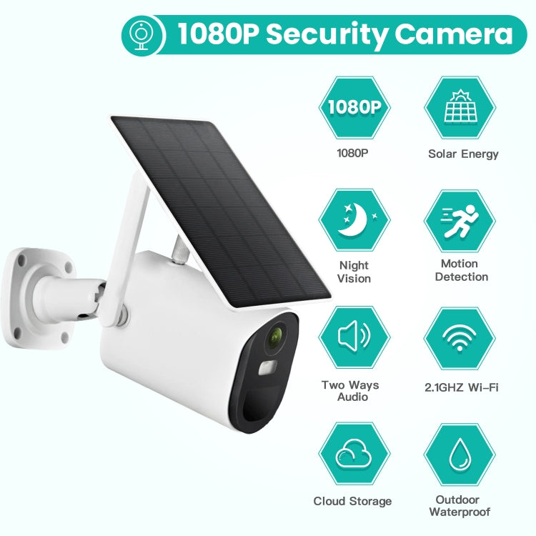 T20 1080P Full HD Solar Powered WiFi Camera, Support Motion Detection, Night Vision, Two Way Audio, TF Card