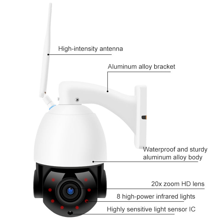 QX5 2.0 Million Pixels 1080P HD 20X Zoom Wireless WiFi Dome Smart Camera, Support Infrared Night Vision / Motion Detection / Voice Intercom / TF Card, AU Plug