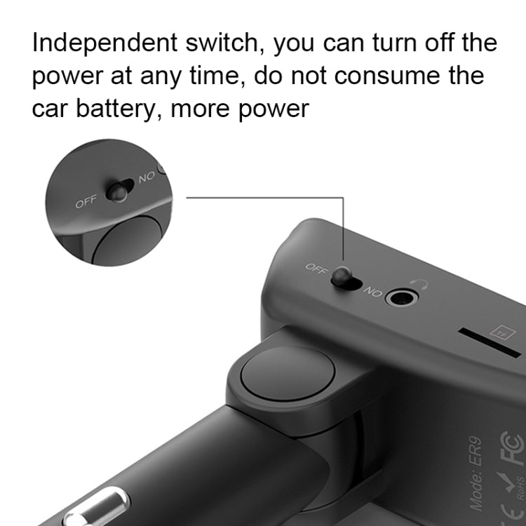 ER9 2 in 1 Hands-Free Calling Car Kit Wireless Bluetooth Headset Dual USB Charger FM Transmitter MP3 Music Player