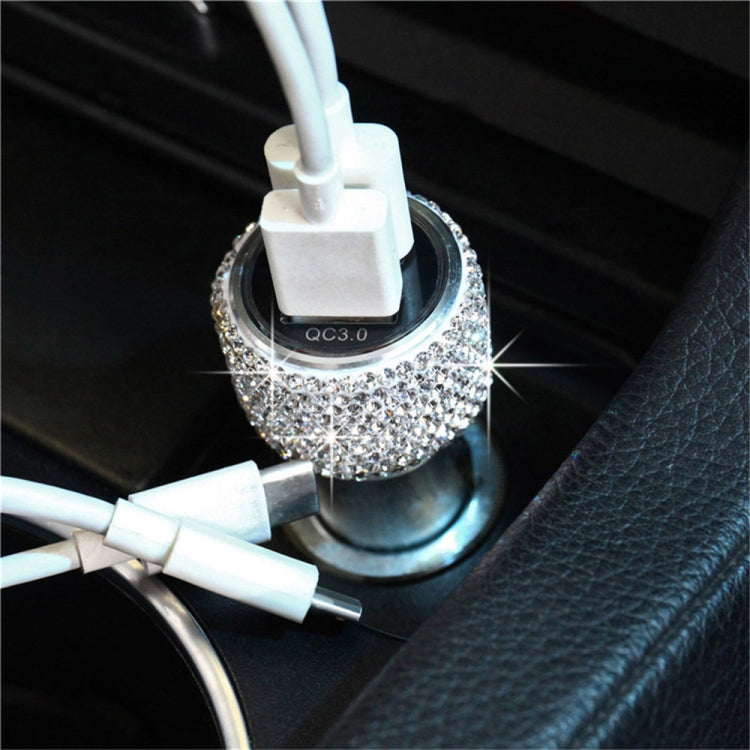 Car Diamond Aluminium Alloy QC3.0 Dual USB Quick Charger
