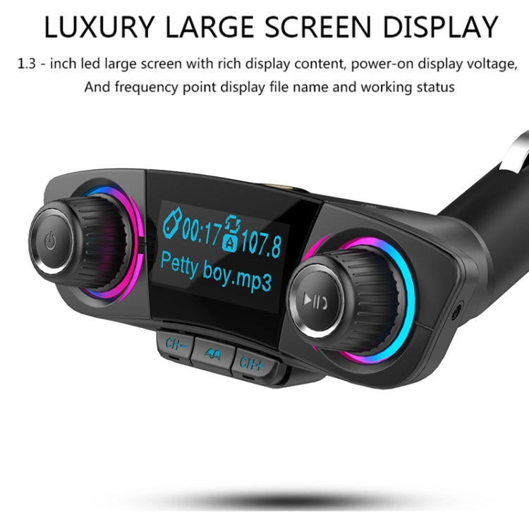 BT06 Dual USB Charging Smart Bluetooth 4.0 + EDR FM Transmitter MP3 Music Player Car Kit with 1.3 inch LED Screen, Support Bluetooth Call, TF Card & U Disk