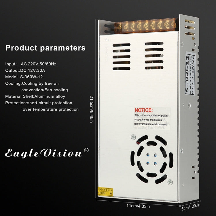 AC 220V to DC 12V 30A 360W Power Adapter AC-DC Converter Step Down Module Voltage Transformer Switch Power