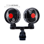 HUXIN HX-T606E 12W 360 Degree Adjustable Rotation Clip Two Head Low Noise Mini Electric Car Fan with Roller Switch, DC24V