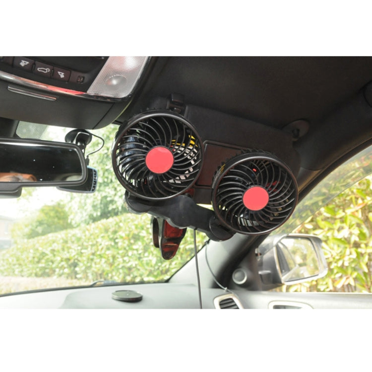 HUXIN HX-T606E 12W 360 Degree Adjustable Rotation Clip Two Head Low Noise Mini Electric Car Fan with Roller Switch, DC24V