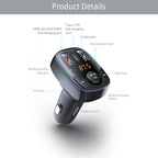 ROCK B301 Dual USB + PD Bluetooth 5.0 FM Transmitter & Car Charger, Support TF Card / U-disk