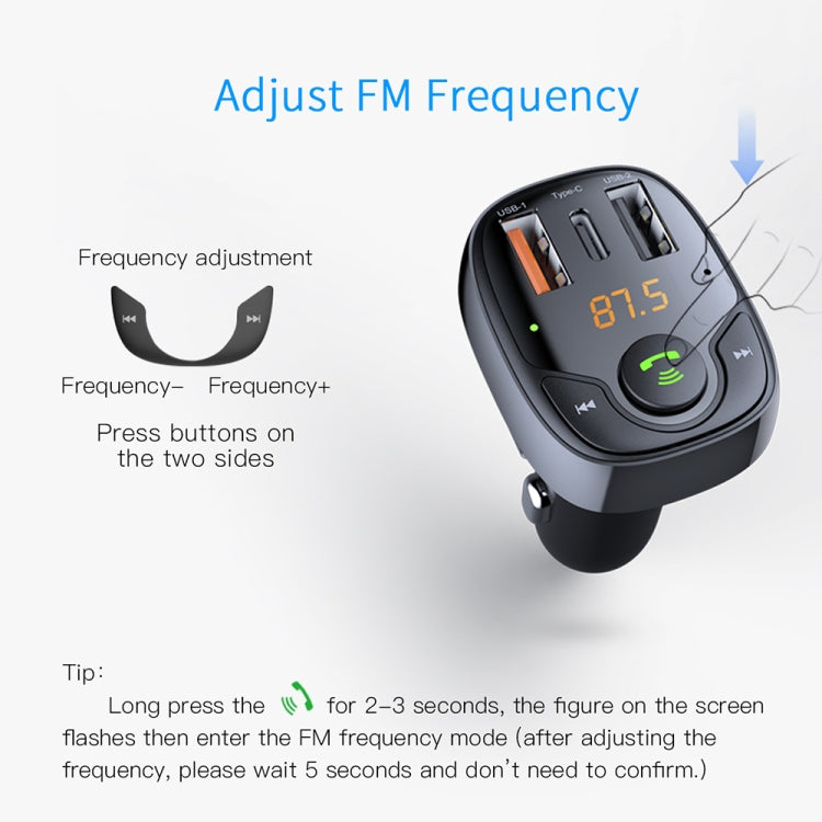 ROCK B301 Dual USB + PD Bluetooth 5.0 FM Transmitter & Car Charger, Support TF Card / U-disk