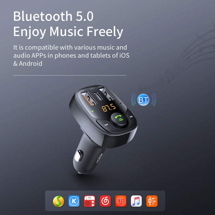 ROCK B301 Dual USB + PD Bluetooth 5.0 FM Transmitter & Car Charger, Support TF Card / U-disk
