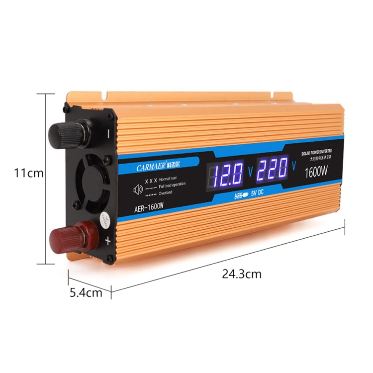 Carmaer 12V to 220V 1600W Car Multi-function Double Digital Display Inverter Household Power Converter