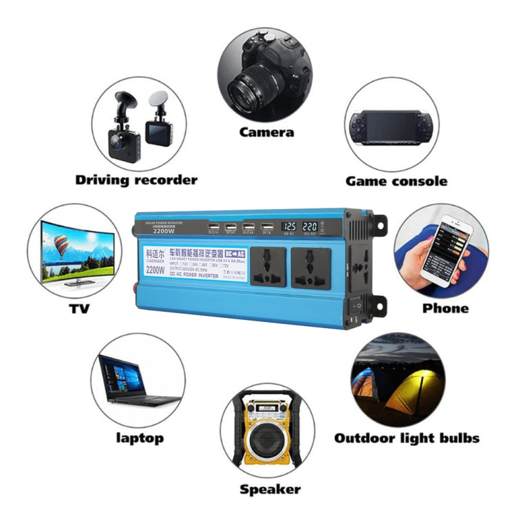 Carmaer 48V to 220V 2200W Three Socket Car Double Digital Display Inverter Household Power Converter