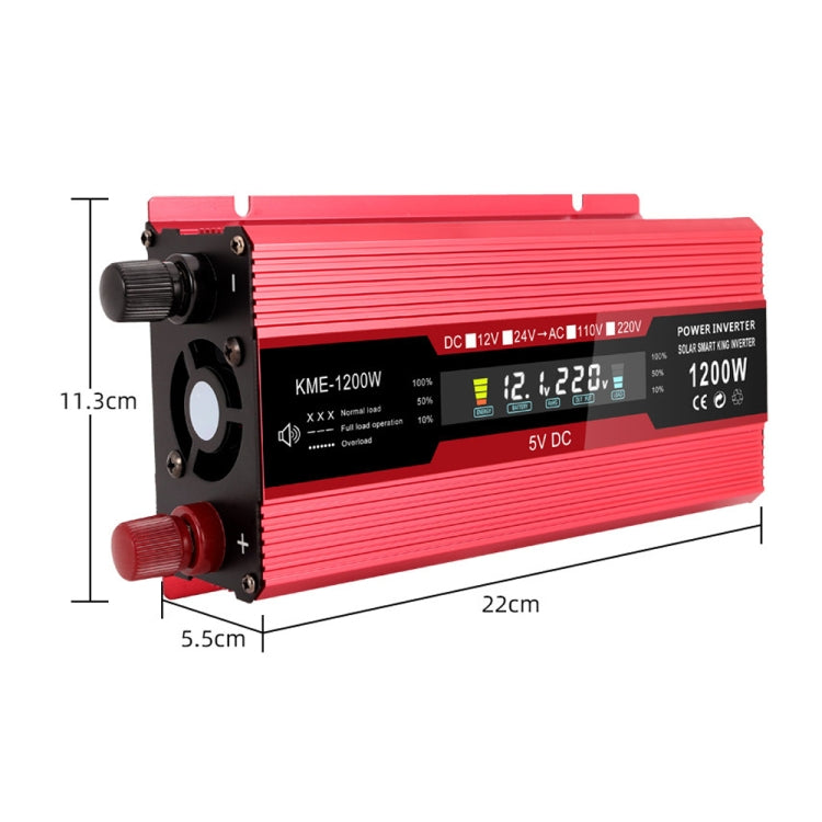Carmaer Universal 12V to 220V 1200W Car LCD Display Inverter Household Power Converter