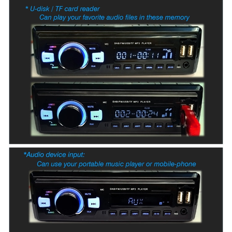 1-Din Car DAB Radio Player Stereo System FM Receiver, Support Bluetooth & U Disk & MP3 & TF Card