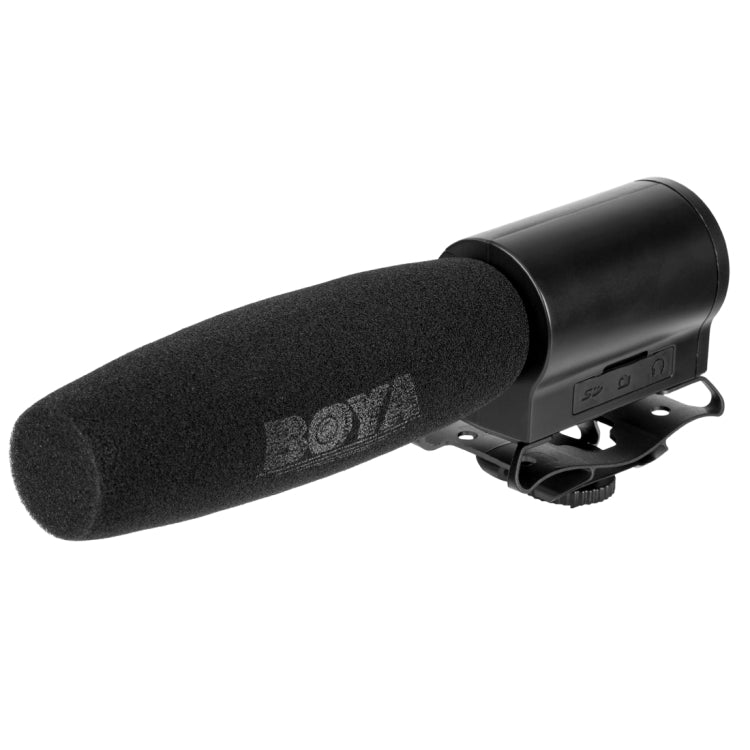 BOYA BY-DMR7 Shotgun Condenser Broadcast Microphone with LCD Display & Integrated Flash Recorder for Canon / Nikon / Sony DSLR Cameras and Video Cameras