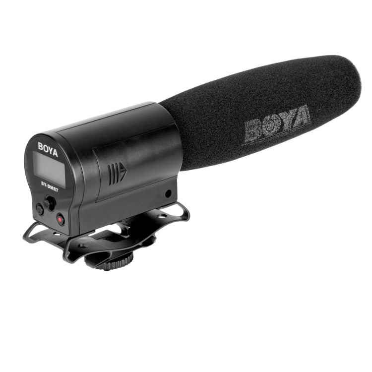 BOYA BY-DMR7 Shotgun Condenser Broadcast Microphone with LCD Display & Integrated Flash Recorder for Canon / Nikon / Sony DSLR Cameras and Video Cameras