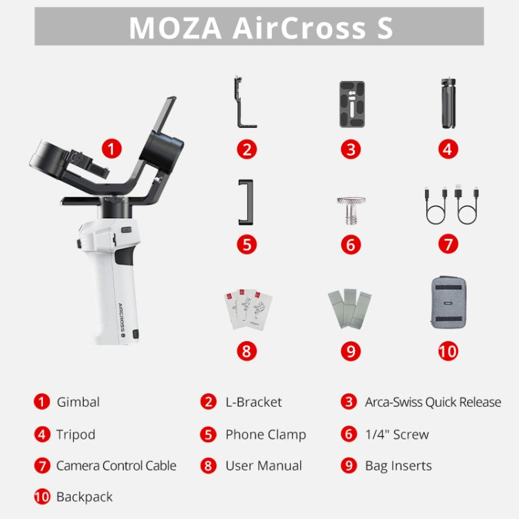 MOZA AirCross S 3 Axis Foldable Handheld Gimbal Stabilizer for DSLR Cameras and Smart Phone