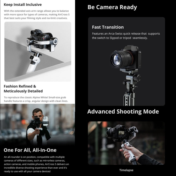 MOZA AirCross S 3 Axis Foldable Handheld Gimbal Stabilizer for DSLR Cameras and Smart Phone