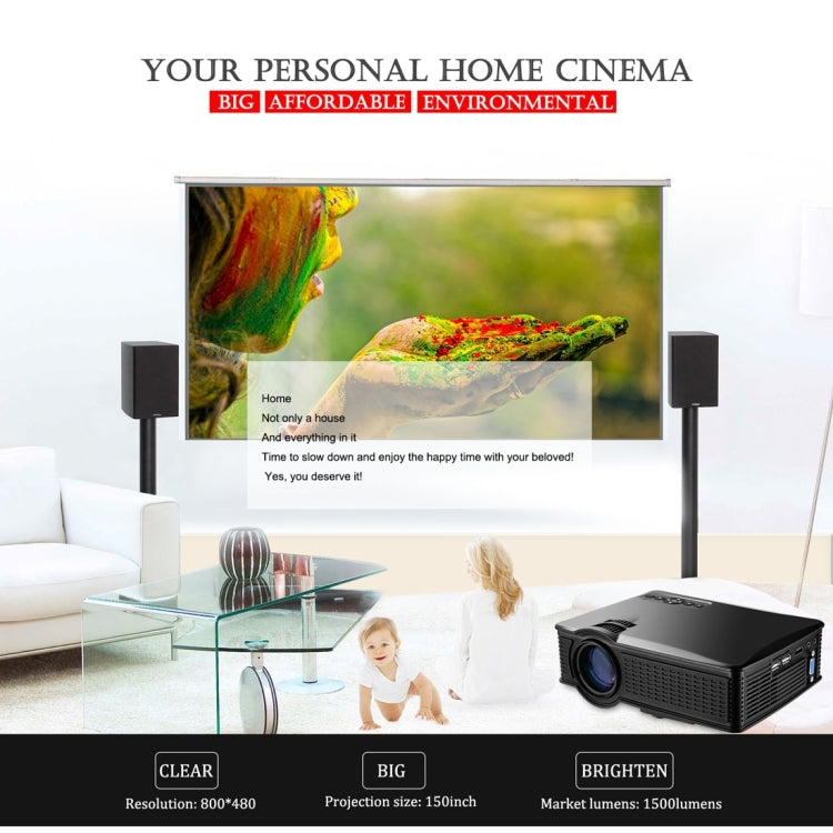 LY-40 1800 Lumens 1280 x 800 Home Theater LED Projector with Remote Control, EU Plug