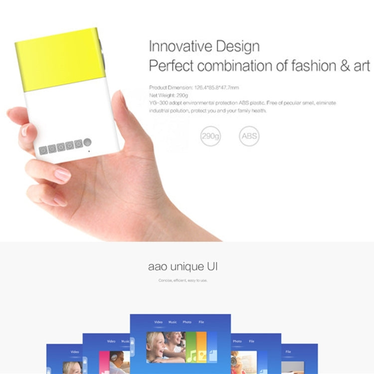 YG300 400LM Portable Mini Home Theater LED Projector with Remote Controller, Support HDMI, AV, SD, USB Interfaces