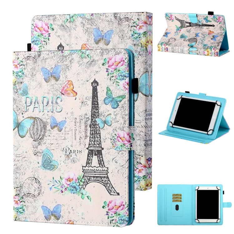 Universal Coloured Drawing Stitching Horizontal Flip Leather Case with Holder & Card Slot