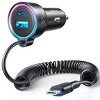 JOYROOM JR-CL07 3 in 1 72W PD USB-C / Type-C + USB Interface Car Charger with USB-C / Type-C Spring Data Cable