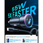 JOYROOM JR-CL07 3 in 1 72W PD USB-C / Type-C + USB Interface Car Charger with USB-C / Type-C Spring Data Cable