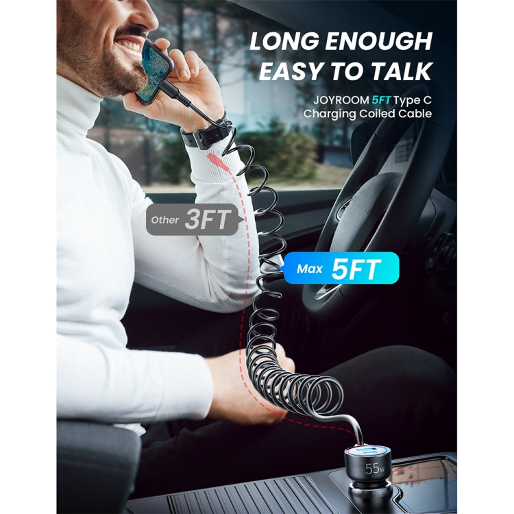 JOYROOM JR-CL07 3 in 1 72W PD USB-C / Type-C + USB Interface Car Charger with USB-C / Type-C Spring Data Cable