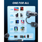 JOYROOM JR-CL07 3 in 1 72W PD USB-C / Type-C + USB Interface Car Charger with USB-C / Type-C Spring Data Cable