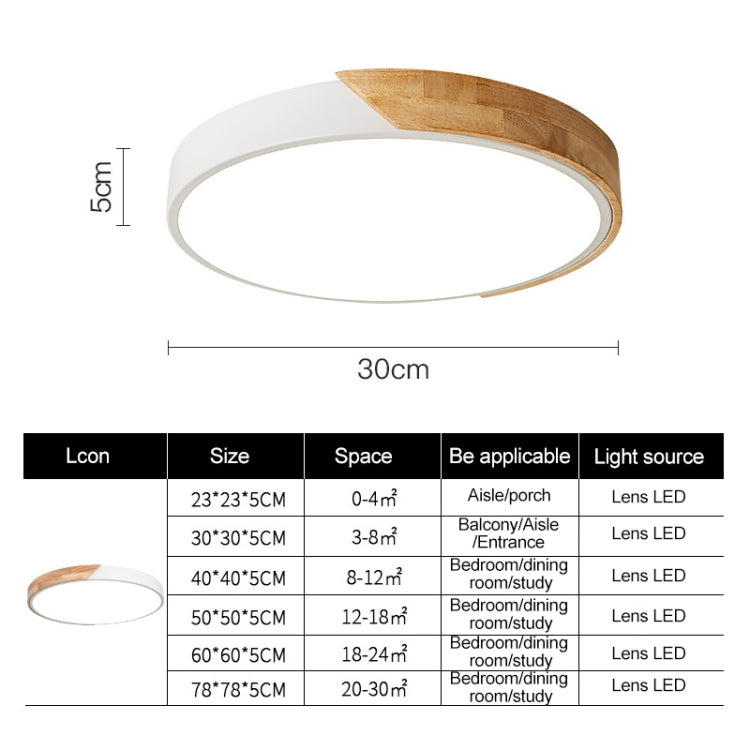 Wood Macaron LED Round Ceiling Lamp, White Light