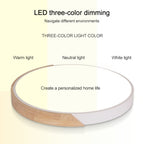 Wood Macaron LED Round Ceiling Lamp, 3-Colors Light