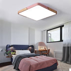 Wood Macaron LED Square Ceiling Lamp, White Light