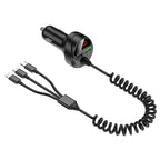 C68 LED Digital Display QC3.0 Fast Car Charger 3 in 1 with Spring Cable
