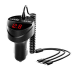 C68 LED Digital Display QC3.0 Fast Car Charger 3 in 1 with Spring Cable