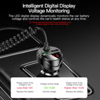 C68 LED Digital Display QC3.0 Fast Car Charger 3 in 1 with Spring Cable