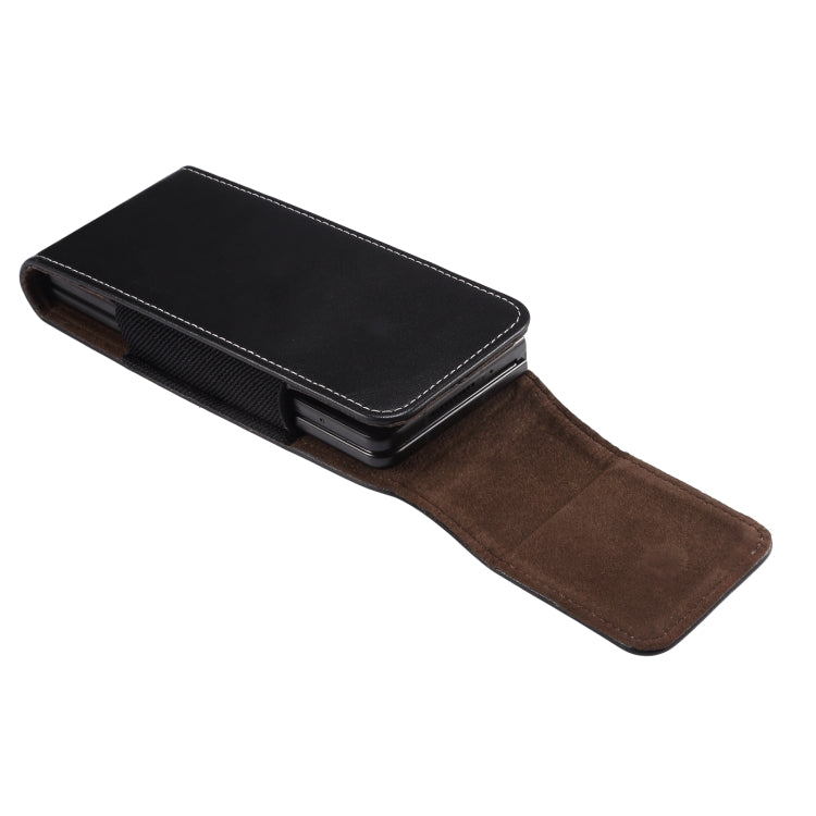 Lambskin Texture Leather Waist Bag for Folding Mobile Phone