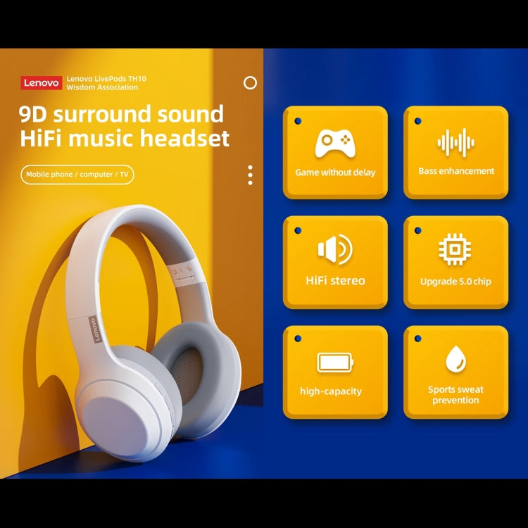 Lenovo TH10 Wireless Bluetooth Gaming Bass Music Sports Noise-cancelling Headphone
