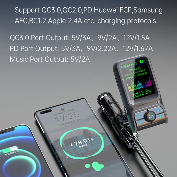 BC85 Colorful Screen Car Bluetooth 5.0 FM Transmitter MP3 Player