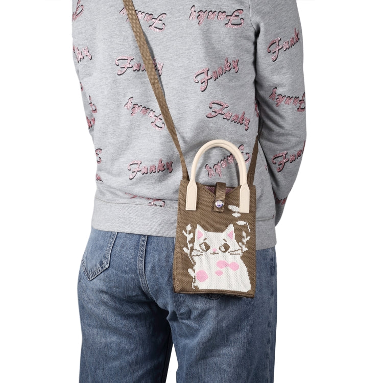 Cat Knitted Mini Crossbody Phone Bag For 6.9 inch and Below Phones