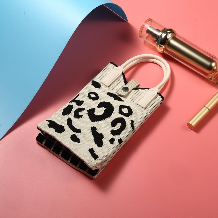Leopard Print Knitted Mini Crossbody Phone Bag For 6.9 inch and Below Phones