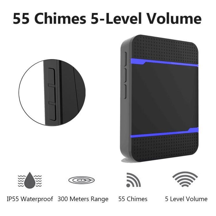 N15K-2T1-B 110dB IP55 Waterproof Wireless Doorbell, Receiver x 1 and Transmitter x 2, US Plug