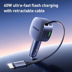 MOMAX UC19 60W 3 in 1 Car Charger with Retractable Cable