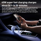MOMAX UC19 60W 3 in 1 Car Charger with Retractable Cable