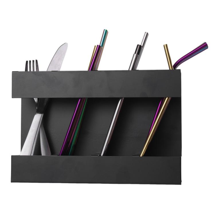 Four-grid Straw Cutlery Metal Storage Rack Kitchen Organizer with 12pcs Soft Magnetic Sheet