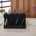 Four-grid Straw Cutlery Metal Storage Rack Kitchen Organizer with 12pcs Soft Magnetic Sheet