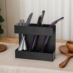 Three-grid Straw Cutlery Metal Storage Rack Kitchen Organizer