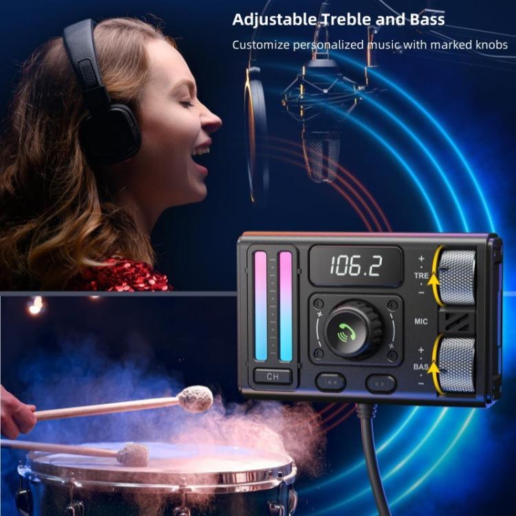 MT02 Car Bluetooth MP3 Player Bass AUX FM Transmitter Cigarette Lighter Charging