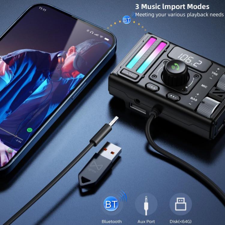 MT02 Car Bluetooth MP3 Player Bass AUX FM Transmitter Cigarette Lighter Charging