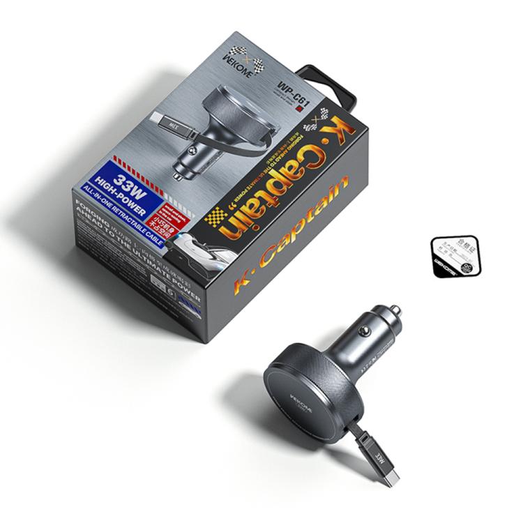 WK WP-C61 K-Captain Zinyao 33W Fast Car Charger with USB-C / Type-C Retractable Cable