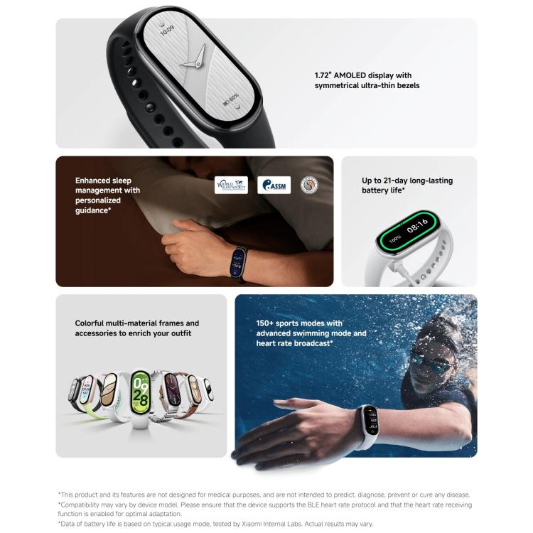 Original Xiaomi Smart Band 10, 1.72 inch AMOLED Screen 5ATM Waterproof Smart Watch, Support Blood Oxygen / Heart Rate Monitor
