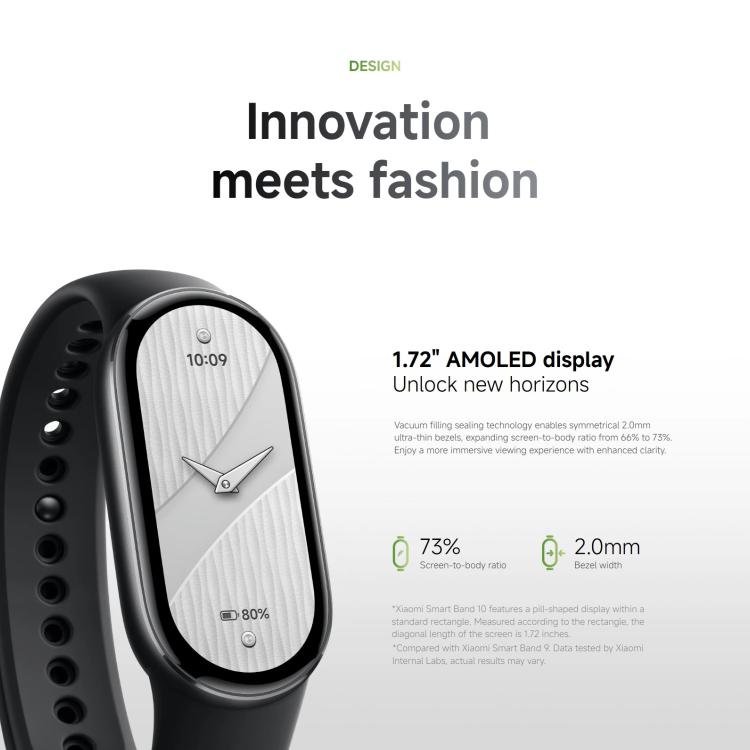 Original Xiaomi Smart Band 10, 1.72 inch AMOLED Screen 5ATM Waterproof Smart Watch, Support Blood Oxygen / Heart Rate Monitor