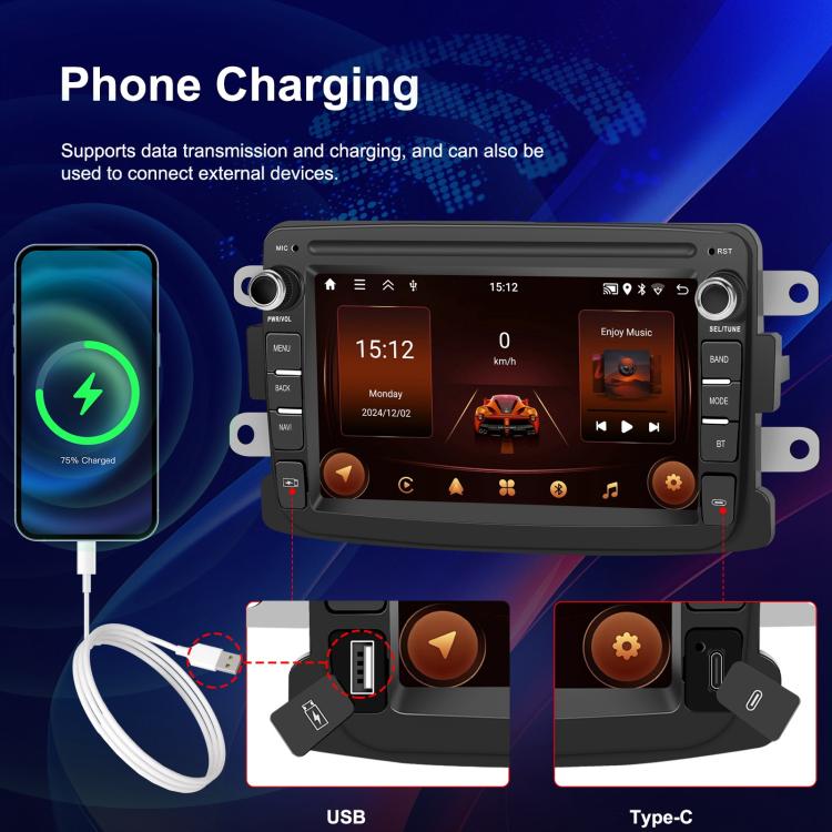 For Dacia Android 15 7 inch Wireless CarPlay Car Player Car Central Control Navigation Machine